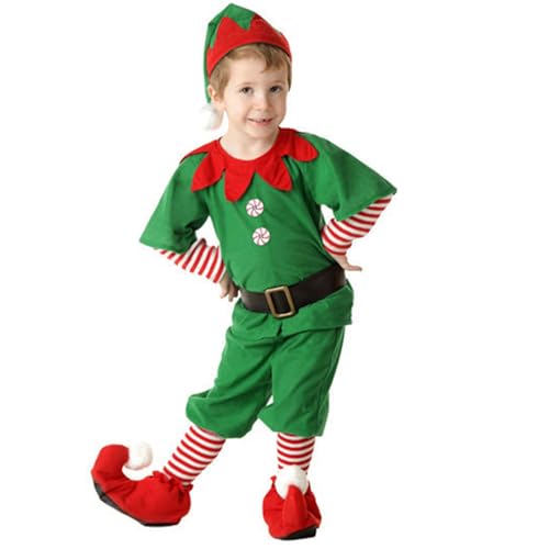 Augystre Herren Weihnachten Elf Kostüm Deluxe Santa Anzug Erwachsene Kostüme Urlaub Santa Kostüm Cosplay Set 5 Stück Mantel Hut Hose Gürtel Weihnachtselfenkostüm von Augystre