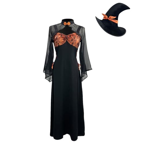 Augystre Mittelalter Kleid Damen Gothic Retro Kleider Renaissance Kostüme Hexenkostüm Gothic Rockabilly A-Linie Kleid Renaissance Kleid Viktorianisches Vintage Maxikleid Helloween Kostüme von Augystre