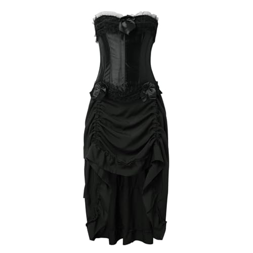 Augystre Mittelalter Kleid Damen Gothic Retro Kleider Renaissance Kostüme Unregelmäßiges Partykleid Gothic Kleider Puffärmel Gesmokte Taille Baumwollkleid Renaissance Kleid für Halloween Karneval von Augystre