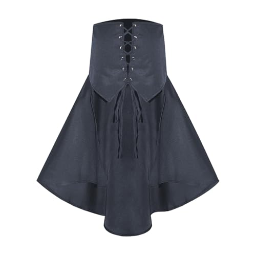 Augystre Mittelalter Kleid Damen Gothic Retro Rüschenrock Kleider Renaissance Kostüme Vintage Elegante A-Linie Cocktailkleid Abendkleid Lang Halloween Party Damen Gesmokte Taille A-Linien-Kleid von Augystre