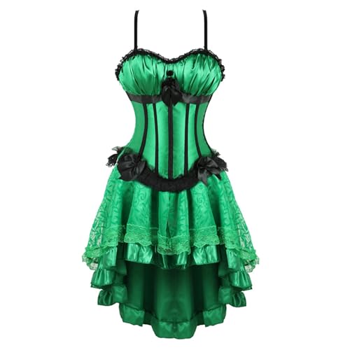 Augystre Mittelalter Kleid Damen High Low-Saum Korsett Kleid V-Ausschnitt Gothic Rockabilly A-Linie Kleid Halloween Karneval Damen Mid-Century Kleider Karneval Kostüm Damen Abendkleid von Augystre