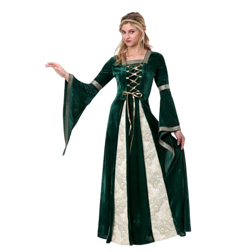 Augystre Mittelalter Kleid Damen Langarm Schnüren Vintage Punk Puffärme Mittelalter Kleidung Viktorianische Maskerade Gothic Kleider Halloween Karneval Kostüm Halloween Party Kleid von Augystre