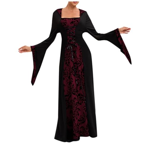 Augystre Mittelalter Kleid Damen Retro Partykleid Mittelalter Kostüme Renaissance Partykleid Gothic Kleider Puffärmel Gesmokte Taille Baumwollkleid für Halloween Karneval Oktoberfest Cosplay von Augystre