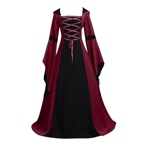 Augystre Mittelalter Kleid Damen Retro Partykleid Mittelalter Kostüme Rokoko Barock Knielang Prinzessin Kleid Renaissance Kleid Viktorianisches Renaissance Kleid für Halloween Karneval von Augystre