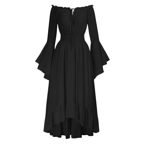 Augystre Mittelalter Kleid Damen Traditionelles Irisches Kleid Damen Retro Ballkleid Cocktailkleid Festliches Puffärmel Gesmokte Taille Baumwollkleid Mittelalter Kostüme Cosplay Halloween Kostüm von Augystre