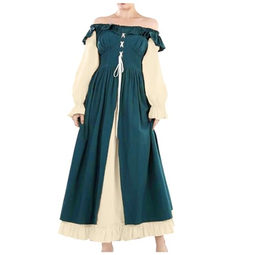 Augystre Mittelalter Kleidung Damen Gothic Kleid Renaissance Retro Partykleid Dirndl Trachtenkleid Mittelalter Kostüme Vintage Maxikleid Maid Dress für Halloween Karneval Oktoberfest Cosplay von Augystre