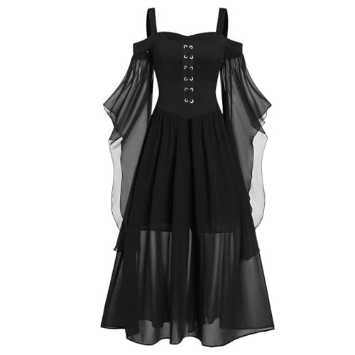 Augystre Mittelalter Kleidung Damen Gothic Retro Kleider Renaissance Kostüme Gothic Kleid Spitze Stickerei Retro Kostüm Renaissance Kleid Viktorianisches Vintage Maxikleid Helloween Kostüme von Augystre