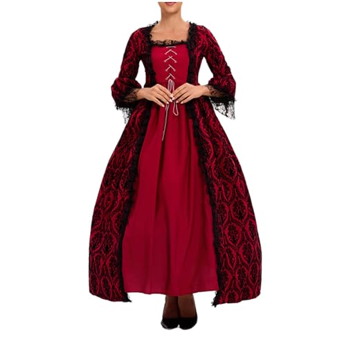 Augystre Mittelalter Kleidung Damen Gothic Retro Langarm Partykleid Rokoko Barock Knielang Prinzessin Kleid Puffärmel Gesmokte Taille Baumwollkleid Maxikleid Helloween Kostüme Für Frauen von Augystre