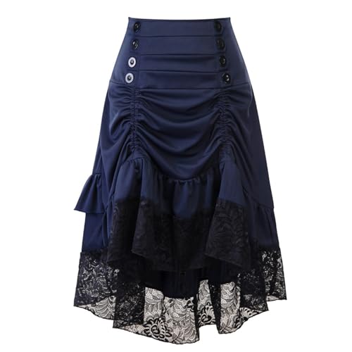 Augystre Mittelalter Rock Damen High Low-Saum Renaissance Wikinger Kleidung Damen Viktorianischen Königin Kleid Kostüm Vintage Kurzarm Sommerkleid Abendkleid von Augystre