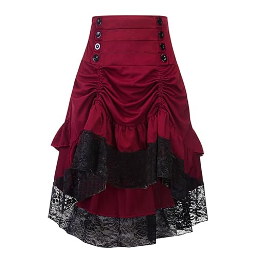 Augystre Mittelalter Rock Damen Retro Partykleid Mittelalter Kostüme Traditionelles irisches Kleid für Damen Viktorianisches Renaissance Damen Halbrock Spitze Halbrock für Halloween Karneval von Augystre