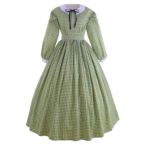 Augystre Renaissance Kleid Damen Langes Kleid Langarm Karierte Kleid Retro Ballkleid Cocktailkleid Festliches Puffärmel Gesmokte Taille Baumwollkleid Vintage Maxikleid Helloween Kostüme von Augystre