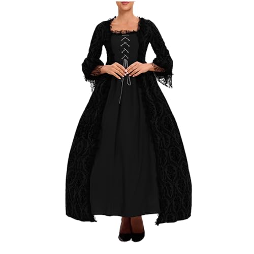 Augystre Renaissance Kleid Damen Langes Kleid Langarm Samt Gothic Kleid Renaissance Wikinger Kleidung Damen Rockabilly Kleider Damen für Halloween Karneval Oktoberfest Cosplay von Augystre