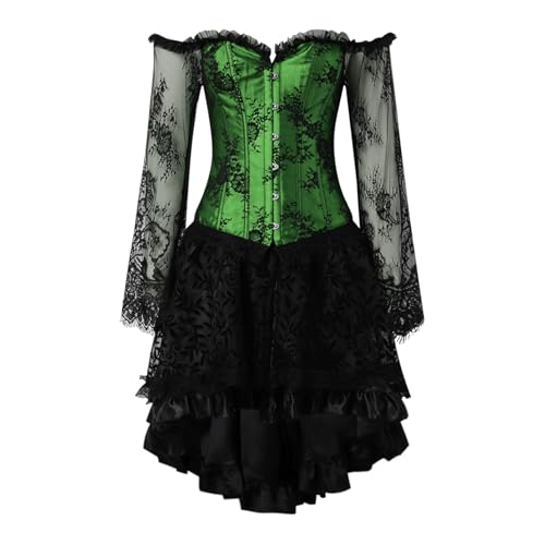 Augystre Renaissance Kleid Damen Vintage Korsett Maxikleid Einfarbig Kleider Traditionelles irisches Kleid für Damen Abendkleid Lang Halloween Party Damen Gesmokte Taille A-Linien-Kleid Halloween von Augystre