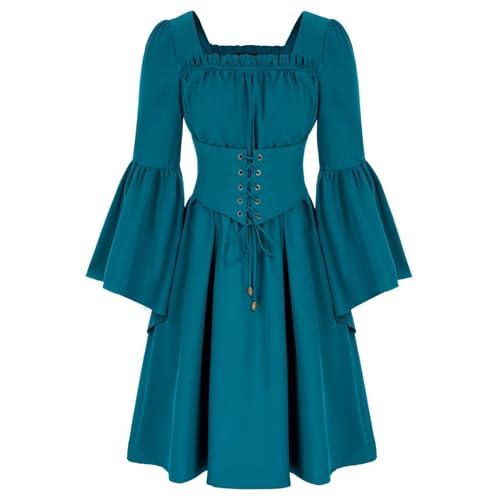 Augystre Renaissance Kleid Damen Wikinger Oktoberfest Kleid Renaissance Wikinger Kleidung Damen Festlich Mittelalter Kleid Damen Retro Mittelalter Kostüme Cosplay Halloween Kostüm von Augystre