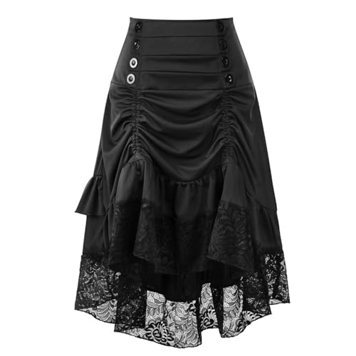 Augystre Renaissance Rock Damen Gothic Retro Kleider Renaissance Kostüme Gothic Kleid Spitze Stickerei Retro Kostüm Gothic Kleider Halloween Karneval Kostüm Vintage Kurzarm Sommerkleid Abendkleid von Augystre