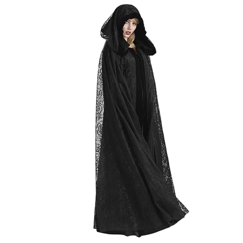 Augystre Schwarzer Umhang mit Kapuze Darth Vader Umhang Mittelalter Umhang Cape Mantel Satin Karneval Halloween Weihnachten Kostüm Erwachsene von Augystre