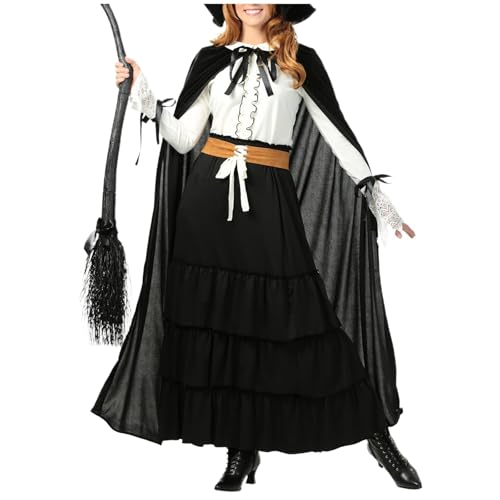 Augystre Umhang mit Kapuze Halloween Kostüm Schwarzer Samt Cape Hexe Kostüm Mittelalter Hexe Cosplay Karneval Party Maskerade Unisex von Augystre