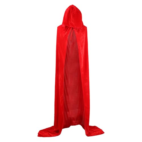 Augystre Umhang mit Kapuze Lange Cape Vampir Kostüm Halloween Weihnachten Erwachsener Unisex Samt Mantel Halloween Renaissance Umhang Rote Robe Kostüm von Augystre