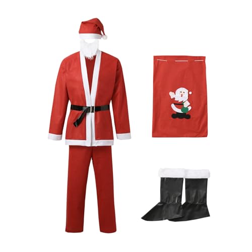 Augystre Weihnachtsmann Anzug Erwachsene Herren Weihnachtsmann Kostüm 7Pcs Deluxe Professionelle Samt Erwachsene Weihnachten Outfit Urlaub Cosplay Set von Augystre