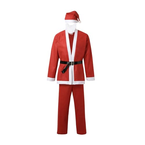 Augystre Weihnachtsmann Kostüm Herren, Weihnachtsmann Outfit Erwachsene Nikolaus Kostüm Herren Set mit Komplettem Weihnachtsmann Zubehör Set für Weihnachten, Karneval von Augystre