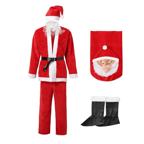 Augystre Weihnachtsmann Kostüm für Männer Deluxe professioneller Santa-Anzug für Erwachsene 7 teilig Rotes Herren Outfit Weihnachtsklaus-Suiten mit Komplettem Weihnachtsmann Zubehör Set von Augystre