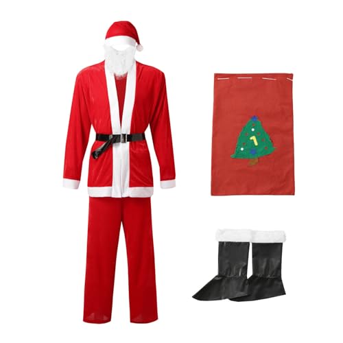 Augystre Weihnachtsmann Kostüm für Männer Deluxe professioneller Santa-Anzug für Erwachsene 7 teilig Rotes Herren Outfit Weihnachtsklaus-Suiten mit Komplettem Weihnachtsmann Zubehör Set von Augystre