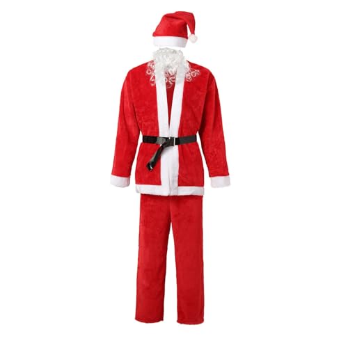 Augystre Weihnachtsmann Kostüm für Männer Weihnachtsmann Anzug Erwachsene 5pcs Weihnachten Deluxe roten Samt Outfit Mit Kasack,Hose,Gürtel,Hut,Bart Weihnachten Urlaub Party Cosplay von Augystre