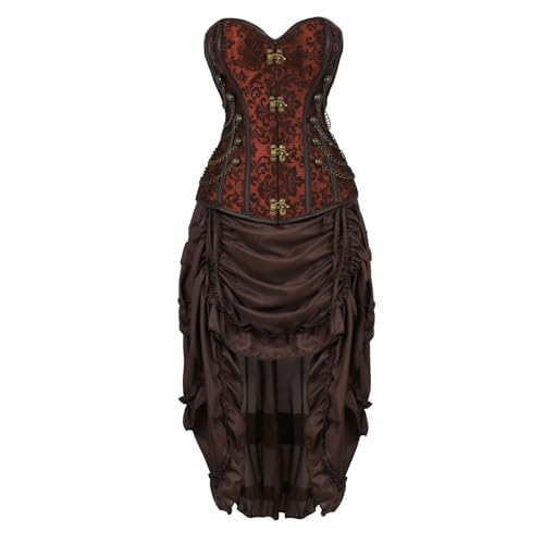 Damen Steampunk Gothic Kleid Langarm Schnüren Vintage Punk Puffärme Traditionelles Piratenrock Kleid für Damen Puffärmel Gesmokte Taille Baumwollkleid Kleider Karneval Kostüm Damen Abendkleid von Augystre