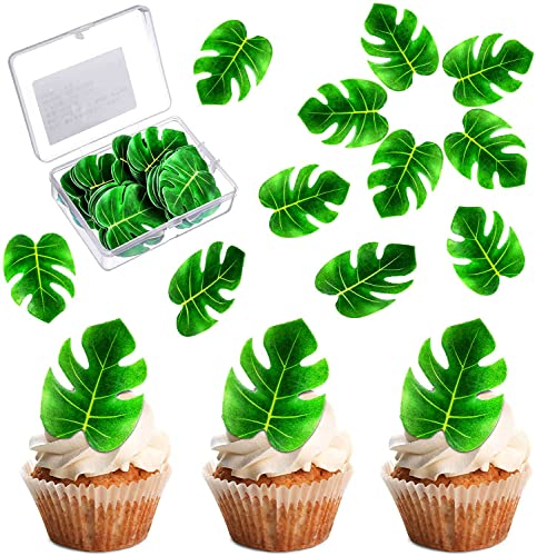 Auidy_6TXD 48 Stück Essbare Tropische Schildkrötenblätter Cupcake Topper Blätter Tropische Kuchen Dekoration Künstliche tropische Palmenblätter für hawaiianische Party,Dekoration von Auidy_6TXD