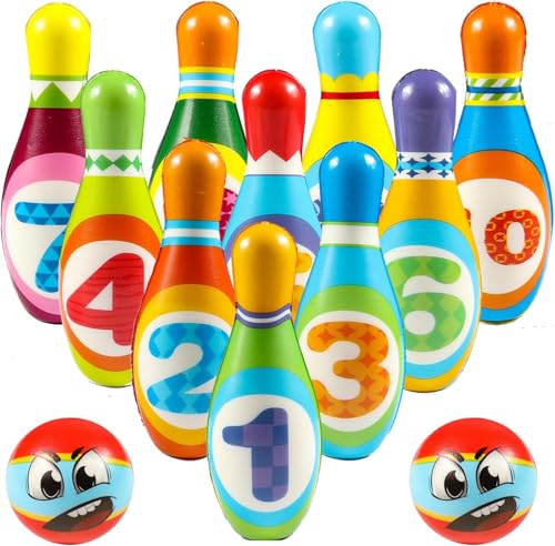 12 Stück Bowling Set Kinder,Mini Drin und Draußen Spielzeug,kegelspiel für Kinder,Dosenwerfen Spielzeug für Kinder Ball Set ab 3 Jahre Mädchen Junge von Auirshiky