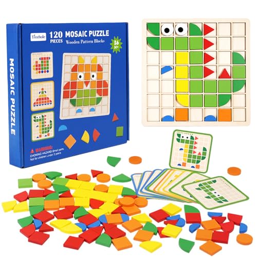 120pcs Montessori Spielzeug ab 3 4 5 6 Jahre,Tangram Kinder Montessori Spielzeug Puzzle,Geometrische Formen Holzpuzzles,Hölzerne Muster Blöcke Set,für Kinder von Auirshiky