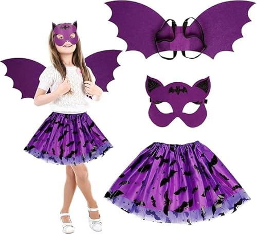 3 Stücke Halloween Kostüm,Halloween Maske Set,Vampirfledermaus-Kostümzubehör, Prinzessin Fledermaus Rock,Cosplay Vampirflügel Kostüm,ür Karneval Mottoparty Halloween Cosplay Party Geschenkt (Lila) von Auirshiky