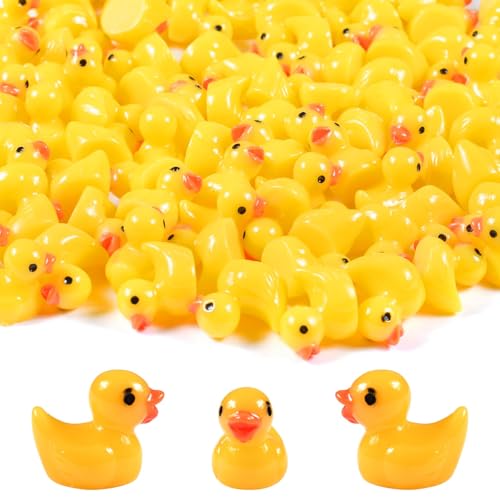 Auirshiky 100 Stück Enten Mini Tierfiguren,Mini Enten aus Harz, Mini Entenfiguren, kleine Enten für Bastelarbeiten, Weihnachtsfeier, Gartenlandschaft, Puppenhausdekorationen von Auirshiky