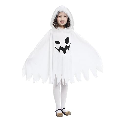 Auirshiky Halloween Geist Cape mit Kappe für Mädchen, Weiß Geist Umhang Halloween Geister Kostüm Cosplay Kleid für Kinder Party Fancy Karneval Fasching, 3-9 Jahren (L) von Auirshiky