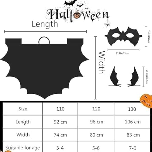 Auirshiky Halloween Kinderkostüme Fledermausumhänge Fledermauskostüme Kinder Halloween Fledermauskostüme Fledermausflügel Kinder Fledermausumhänge Schwarz Umhänge Cosplay Party Schwarz Größe 120 von Auirshiky