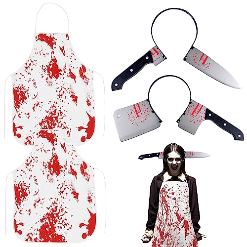 Auirshiky Halloween Kostüm Metzger Halloween Kostüm Halloween Schlächter Kostüm Set Mit Blutige Schürze Messer Im Kopf Haarreif Blutiges Messer Für Herren Erwachsene Und Teenager 1 (A) von Auirshiky