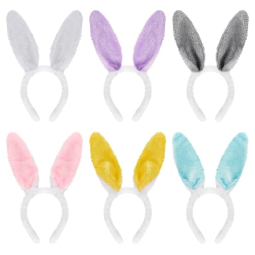 Auirshiky Hasenohren Haarreif Ostern,6 Stück Hasenohren Haarreif Set,Hase Ohren Haarreifen,Plüsch Bunny Ohren Hasen Haarreif,Hasenohren Haarreif,für Erwachsene und Kinder Ostern Party Kostüm Cosplay von Auirshiky