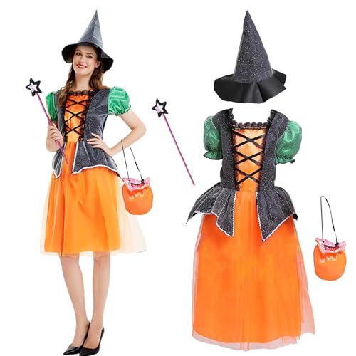 Auirshiky Hexenkostüm Kinder Halloween Kostüm Kinder Kostüme Für Kinder Feenkostüm Kinder Hexen Karneval Kleidung Partykostüm Für Mädchen Halloween Karneval Cosplay Partykleid (L) von Auirshiky