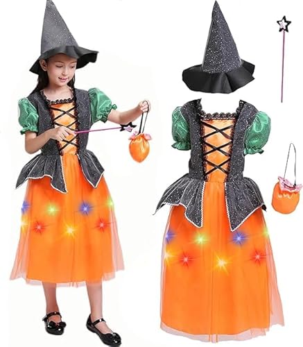 Auirshiky Hexenkostüm Kinder Halloween Kostüm Kinder Kostüme Für Kinder Feenkostüm Kinder Hexen Karneval Kleidung Partykostüm Für Mädchen Halloween Karneval Cosplay Partykleid (M) von Auirshiky