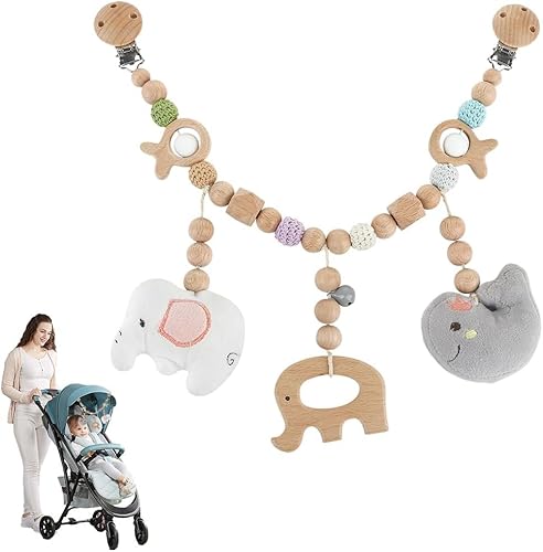 Auirshiky Kinderwagenkette Holz Baby, Kinderwagen Kette für Babys, Kinderwagenspielzeug Für Babys, Niedliche Tierform Kinderwagenspielzeug für Babys und Kleinkinder ab 0+ Monaten von Auirshiky