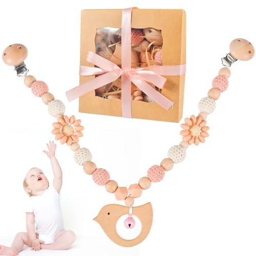 Auirshiky Kinderwagenkette Holz Baby, Kinderwagen Kette für Babys,Einzigartige KinderwagenKette Spielzeugkette, Kinderwagenkette Junge Mädchen für Babys und Kleinkinder ab 0+ Monaten(Vögel) von Auirshiky