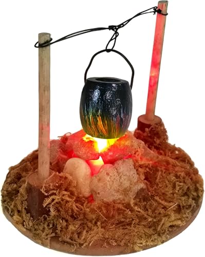 Auirshiky Miniatur Modell Zubehör Lagerfeuer mit Hängendem Kübel, Lagerfeuer Wichtel Zubehör Weihnachten, Lagerfeuer mit Kübel u. LED, Miniatur Puppenhaus Zubehör von Auirshiky