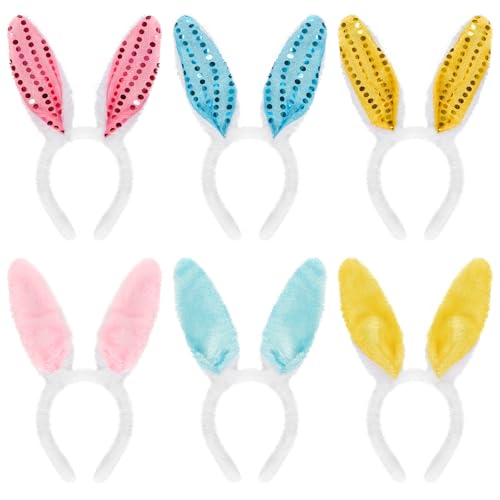 Auirshiky Ostern Hasenohren Haarreif,6 Stück Plüsch Hasenohren Haarreif,Kaninchenohren,Hase Ohren Haarreifen,Bunny Ears,Hasenohren Haarreif Set,für Erwachsene und Kinder Ostern Party Kostüm Cosplay von Auirshiky