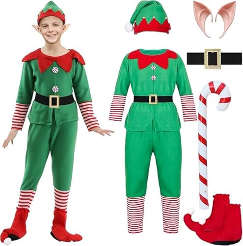 Auirshiky Weihnachtskostüm Set Erwachsene Kinder, Grüner Weihnachtsmann Kostüm, Fancy Dress Weihnachtskostüm für Kinder Erwachsene, Kleid Weihnachten Karneval Cosplay (120cm) von Auirshiky