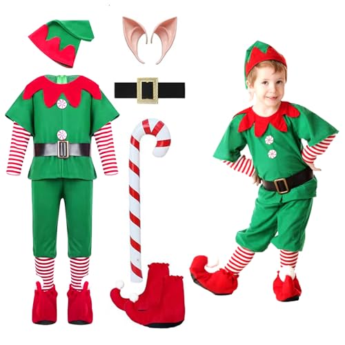 Auirshiky Weihnachtskostüm Set Erwachsene Kinder, Grüner Weihnachtsmann Kostüm, Fancy Dress Weihnachtskostüm für Kinder Erwachsene, Kleid Weihnachten Karneval Cosplay (130cm) von Auirshiky