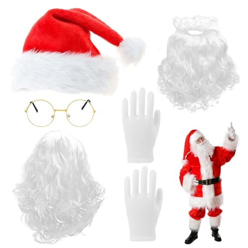 Auirshiky Weihnachtsmann Bart und Perücke, Perücke Bart Set Weihnachtsmann, Weihnachtsmann Bart und Perücke Set für Weihnachten Cosplay von Auirshiky