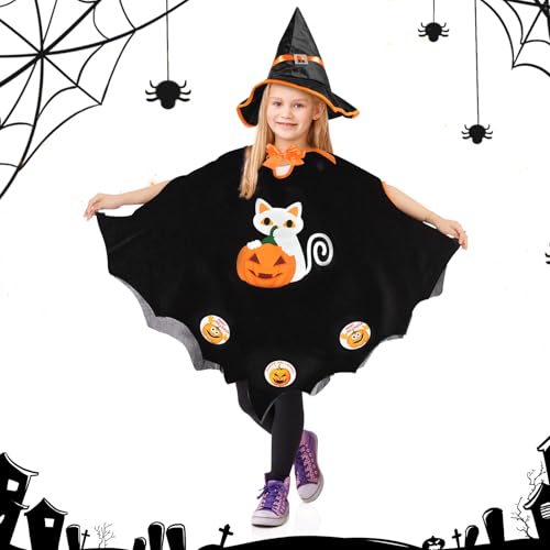 Halloween Kostüm Kinder, Kinderkostüm Halloween, Zauberer Kostüm Kinder Hexen Zauberer Umhang,Halloween Zauberer Umhang mit Hut,Umhang mit Hut für Halloween Cosplay Party, Geeignet für Höhe 90-150cm von Auirshiky