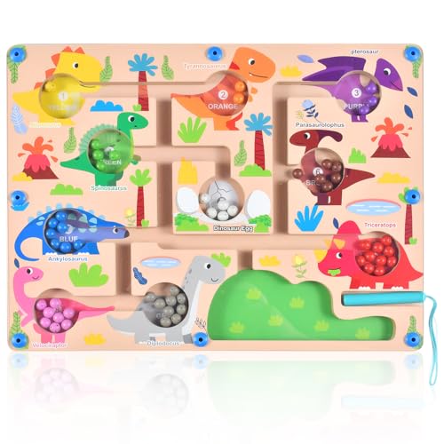 Labyrinth Kinder,Dinosaur Theme Labyrinth,Farben Lernspiele Dinosaur Theme,Zahlen Farben Lernen Sortierspiel,Magnetspiel Labyrinth Spielzeug,Dinosaurier Magnetspiel für Kinder von Auirshiky