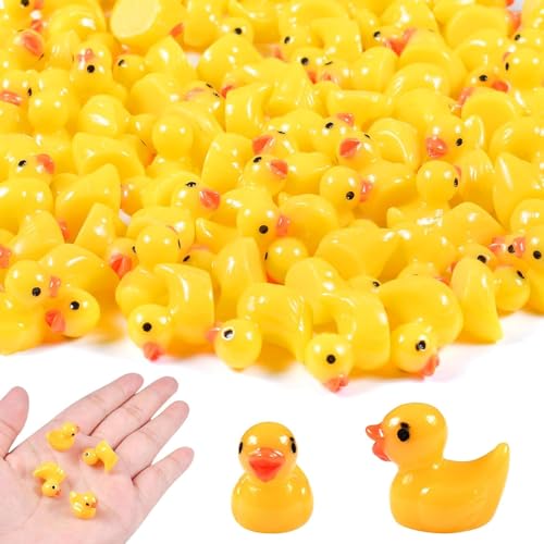 Mini Harz Enten 100 Stück Auirshiky Mini Enten Figuren Miniatur Enten Mini Enten Mini Ducks Mini Resin Ducks Zum Basteln für DIY Potting Micro Landschaft Dekorationen Lieferungen (Yellow) von Auirshiky