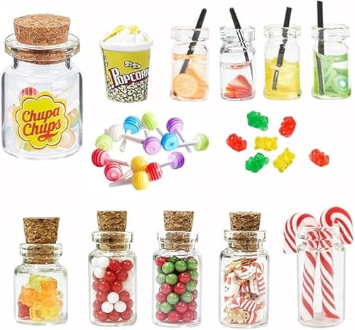 Wichtel Zubehör,15 Stück Miniatur Weihnachten Süßigkeiten und Trinken Set für Weihnachtsmarkt,Miniatur Lebensmittel Set,Miniatur Lebensmittel-Gummibärchen für Wichteltür Deko und 1:12 Puppenhaus von Auirshiky